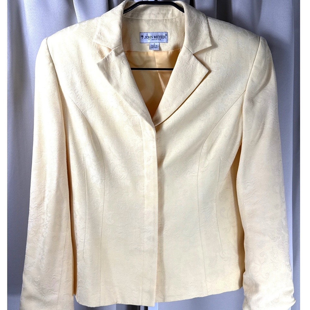 John Meyer of Norwich Womens Yellow Jacquard Floral Blazer Jacket Size 8‎ Damask